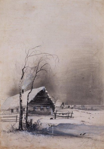 Пейзаж сангиной и углем