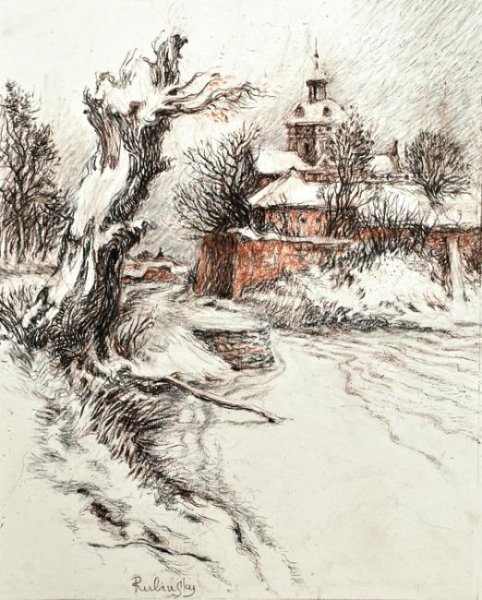 Пейзаж пастелью, углем, сангиной