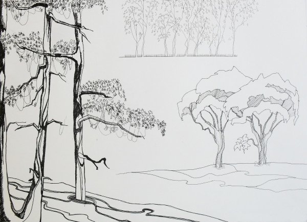 Графический пейзаж с деревьями