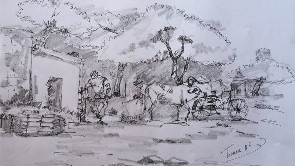 Пейзаж со стаффажем Графика