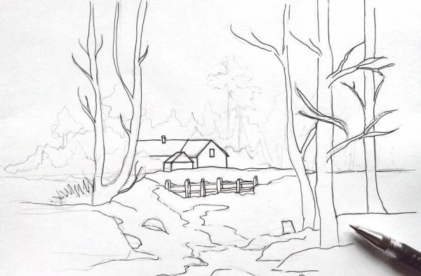 Пейзаж карандашом