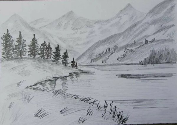 Пейзаж карандашом