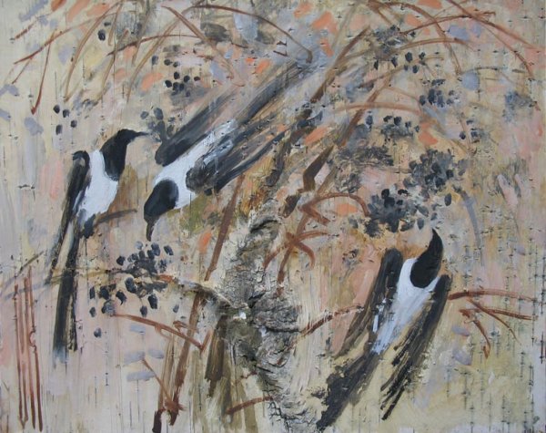 Сороки на снегу живопись