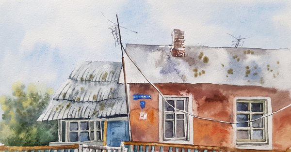 Етюд Плиннер село акварельный