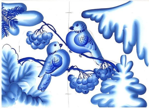 Пейзаж в технике Гжель