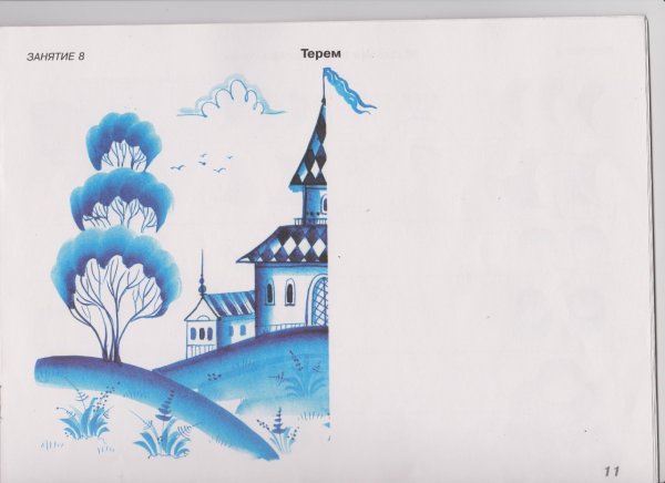 Зимний пейзаж в технике Гжель