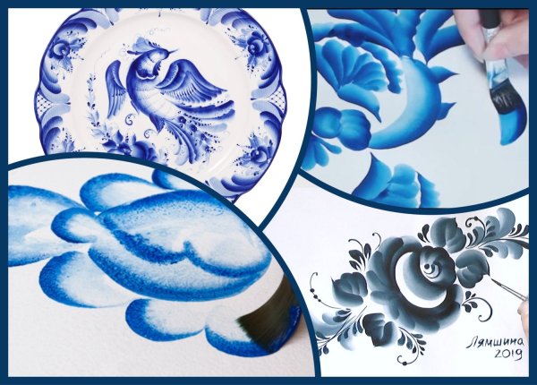 Расписная тарелка Гжель