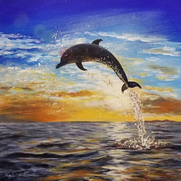 Море с дельфинами акрилом