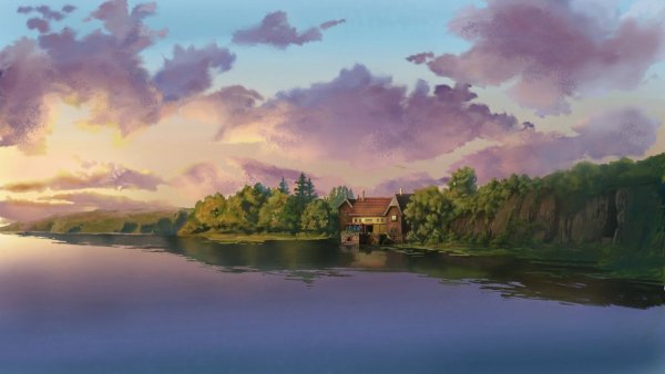 Хаяо Миядзаки пейзажи море дом