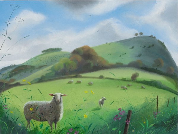 Пейзаж с овечками