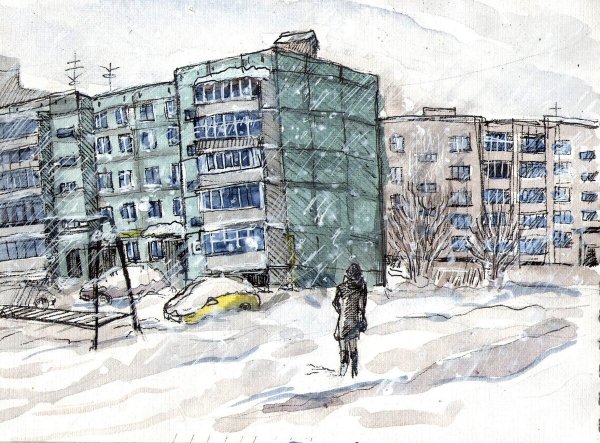 Ночной город акварелью