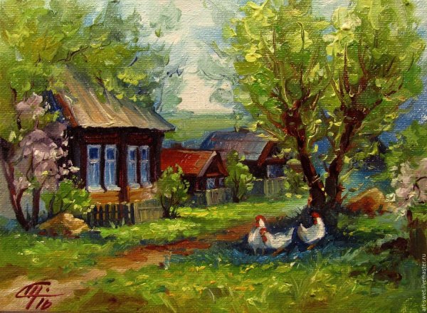 Сельский пейзаж акрилом