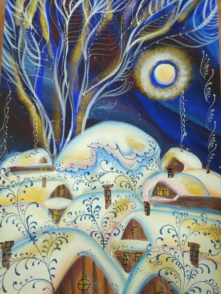 Зимний пейзаж Гжель Зинаида Голубева