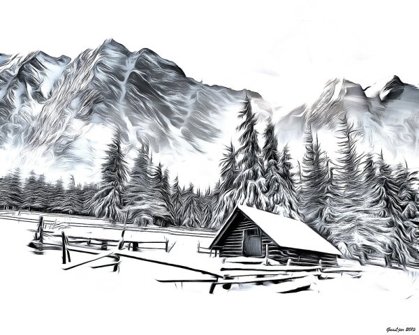 Горный пейзаж Графика