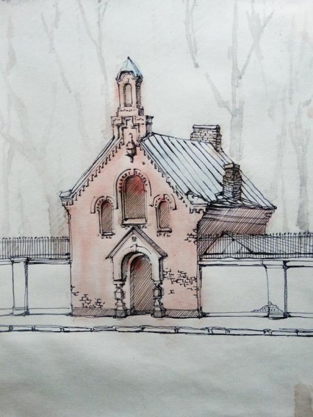 Деревенский пейзаж акварелью