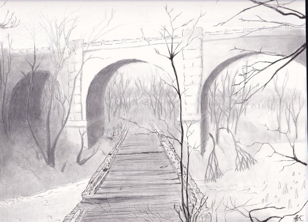 Фантастический пейзаж карандашом