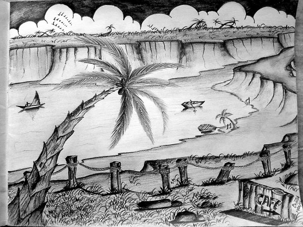 Пейзаж простым карандашом