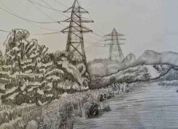 Пейзаж простым карандашом