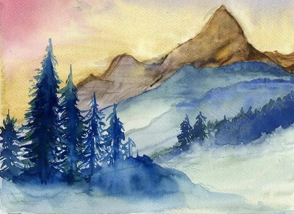 Рисунок гор акварелью