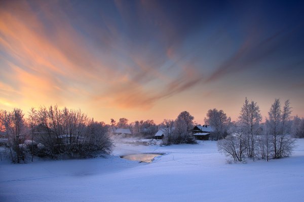 Зимний вечер пейзаж