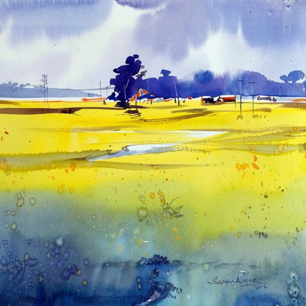 Декоративный пейзаж гуашью