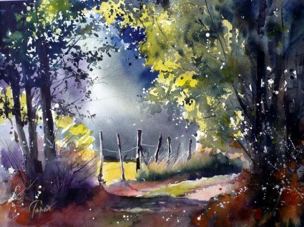 Пейзаж акварель вытянутые по горизонтали