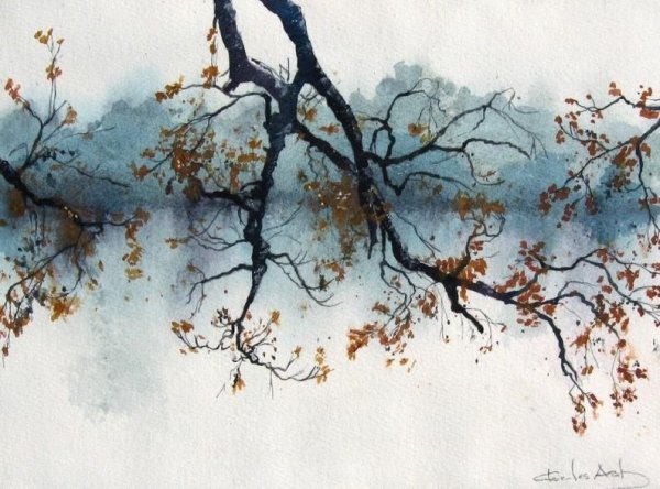 Акварель ветви деревьев