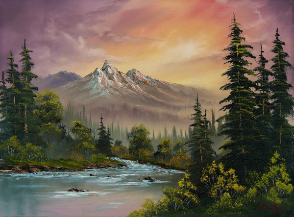 Живопись. Bob Ross, "Горная река"