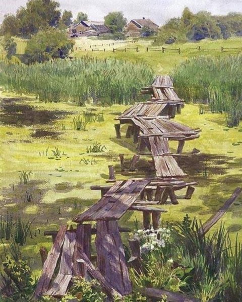 Акварельные пейзажи Андрияки река