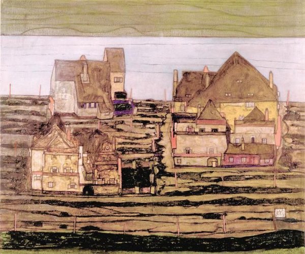 Эгон Шиле дома с пестрым бельем