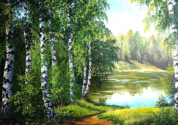 Березовая роща и Церковь пейзаж