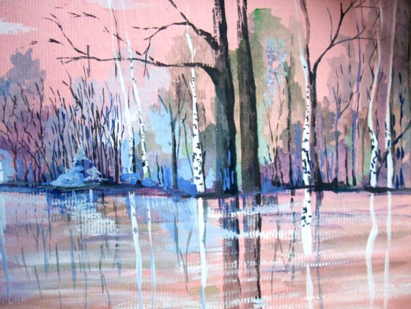 Весенний пейзаж гуашью