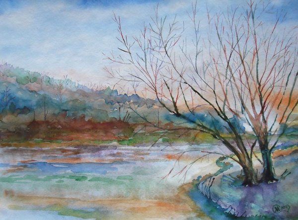 Весенний пейзаж акварелью