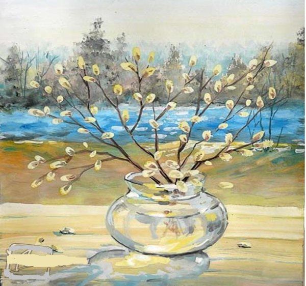 Весенний пейзаж гуашью