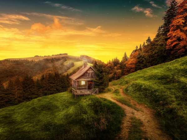 Зимний пейзаж с домиком