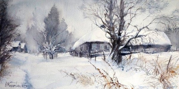 Художник Николай Бутко зима деревня