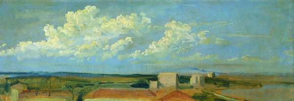 Оливы у кладбища в Альбано молодой месяц