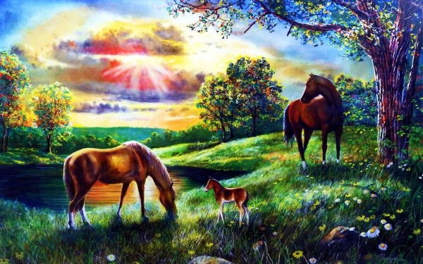 Лошади на природе живопись