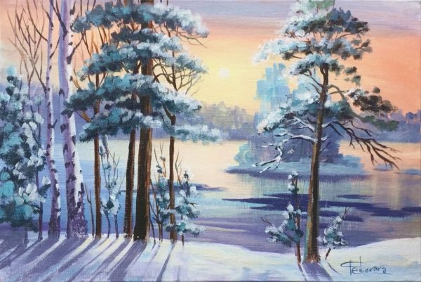 Зимний пейзаж гуашью анурисуй