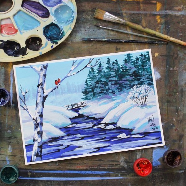 Пейзаж Весна акрилом