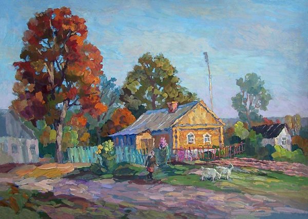 Пленэр гуашью деревня