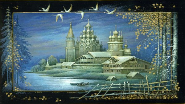 Лаковая миниатюра Федоскино хоровод