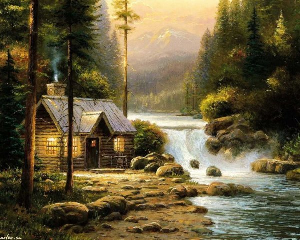 Картина домик в лесу