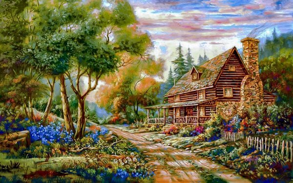 Зимний пейзаж с домиком