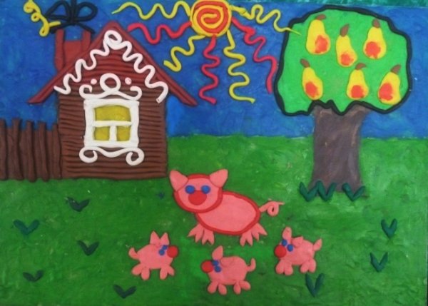 Пейзаж деревни пластилином