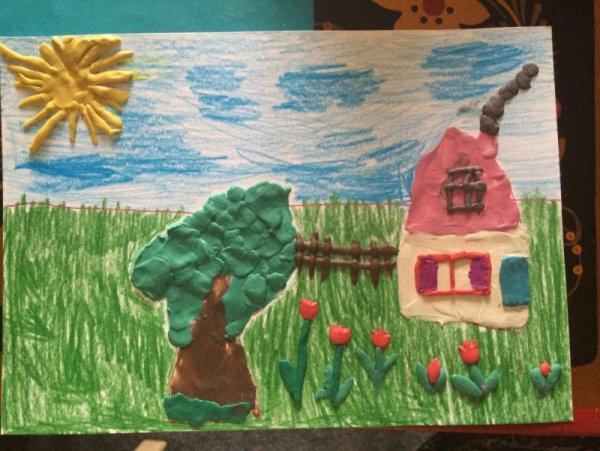 Пейзаж деревня из пластилина 2 класс