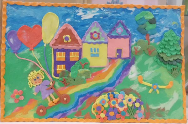 Пейзаж деревня из пластилина