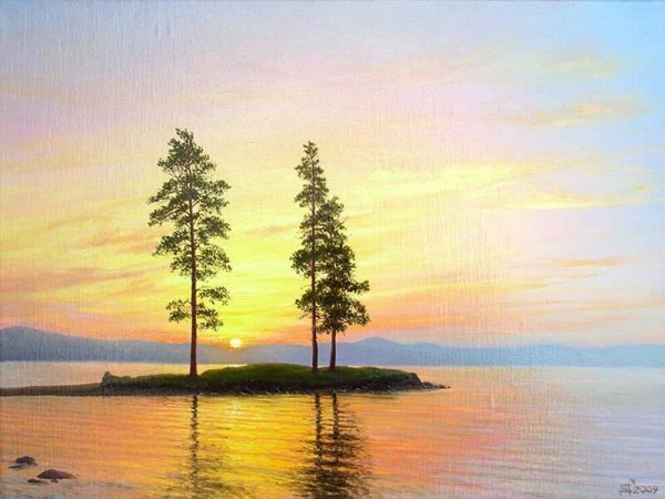 Художник Щеглов Дмитрий Сергеевич. "Закат на озере"