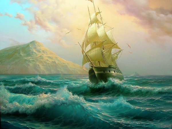 Морской пейзаж с парусником