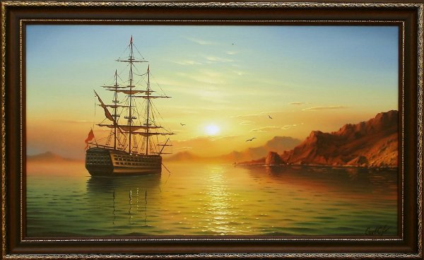 Парусник море Маяк живопись маслом